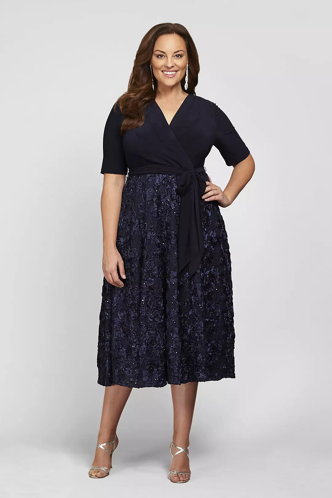 Sequin Lace Jersey Fit-and-Flare Plus Size Dress  Image