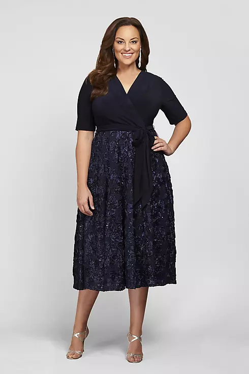 Sequin Lace Jersey Fit-and-Flare Plus Size Dress  Image 1