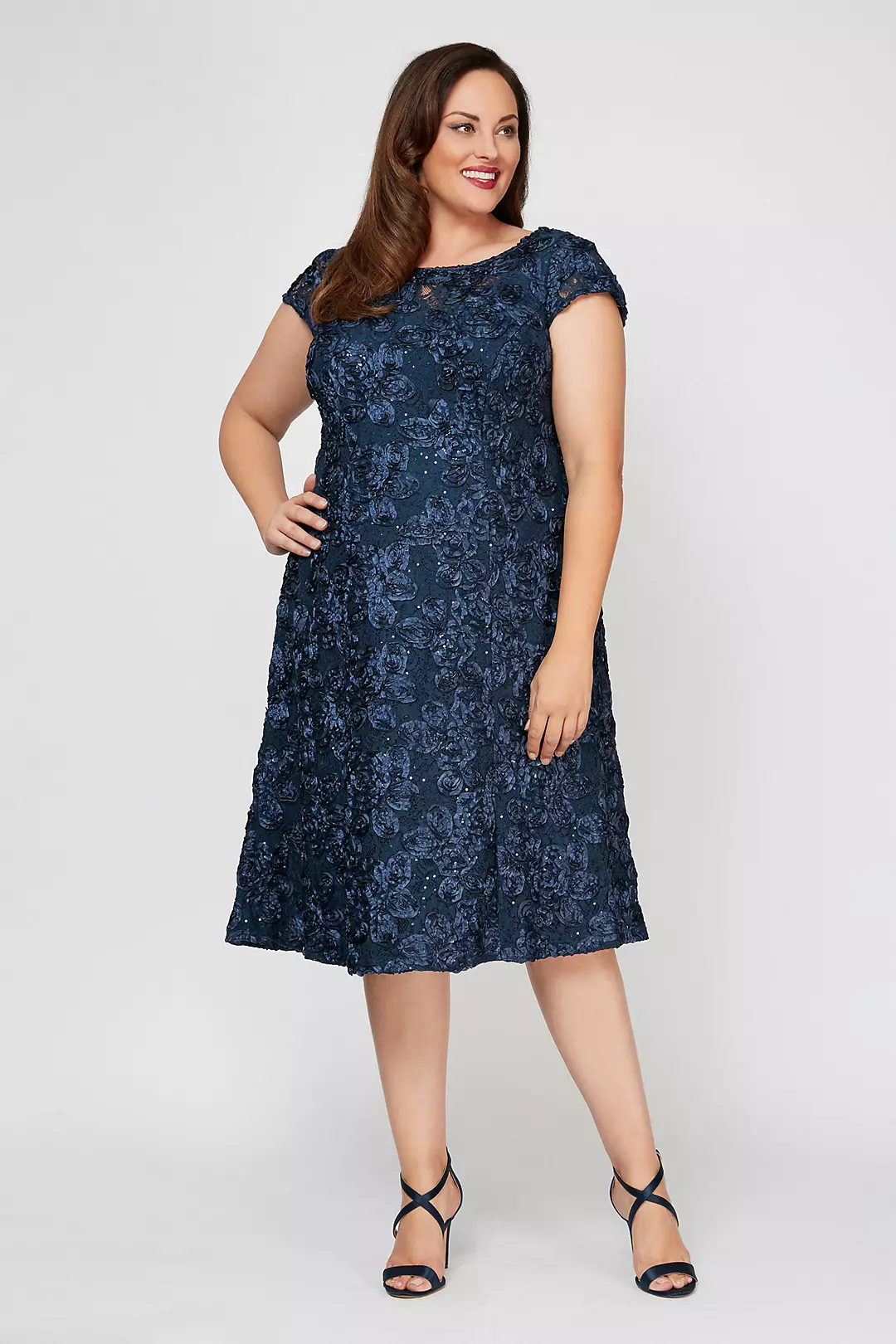 Short Plus Size A-Line Dress with Cap Sleeves Image
