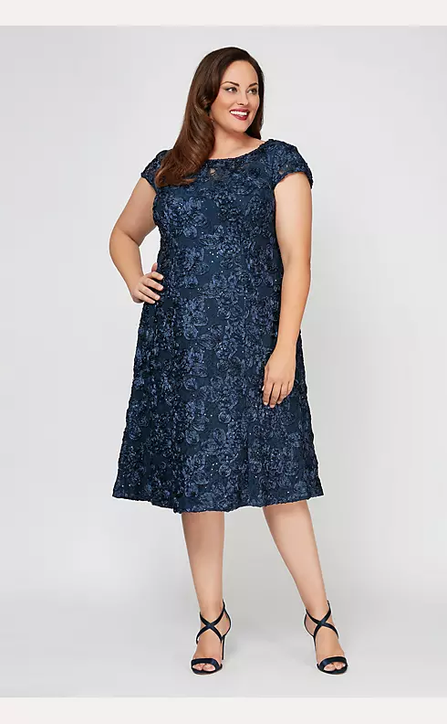 Short Plus Size A-Line Dress with Cap Sleeves Image 1