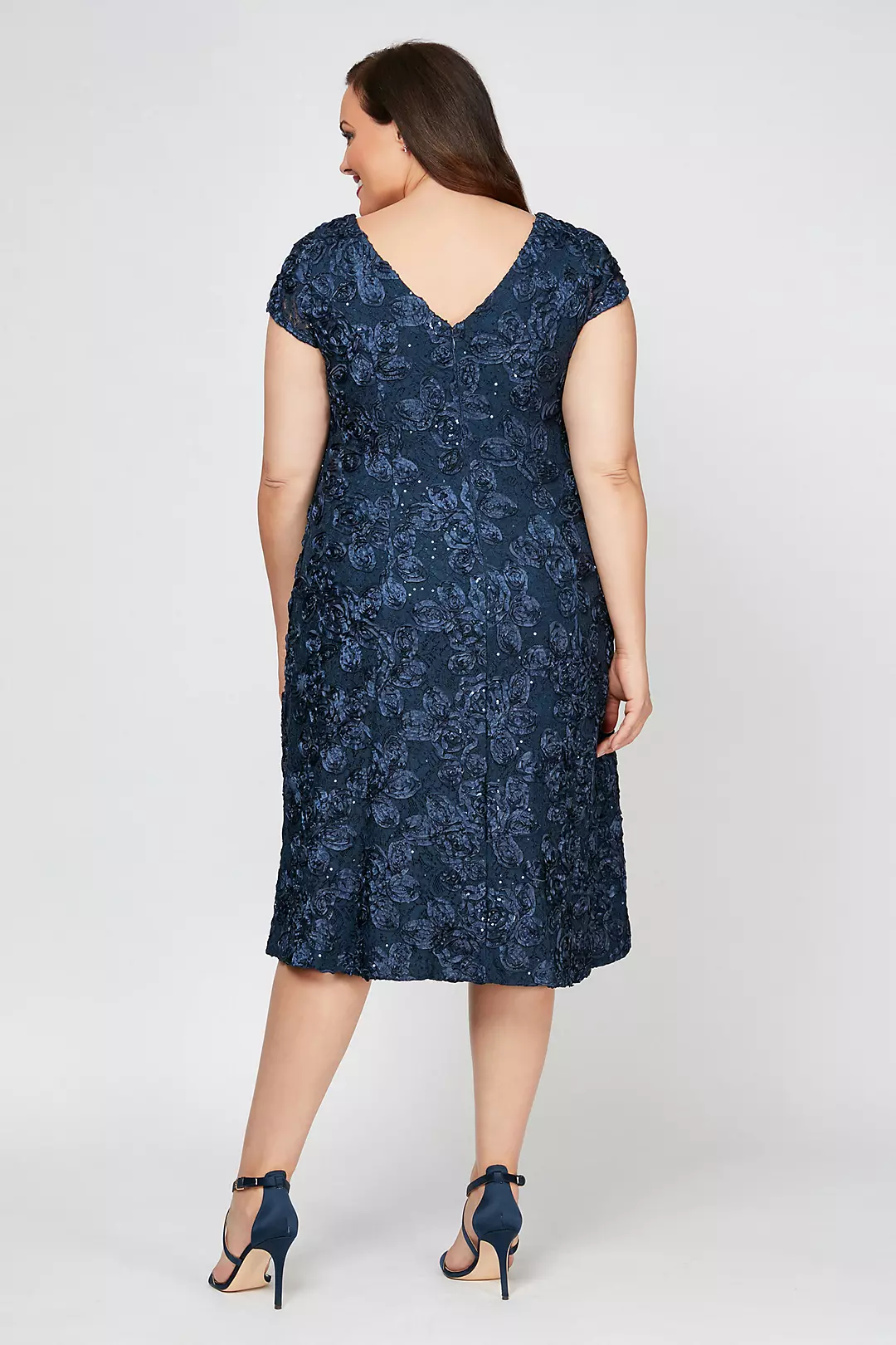 Short Plus Size A-Line Dress with Cap Sleeves Image 2