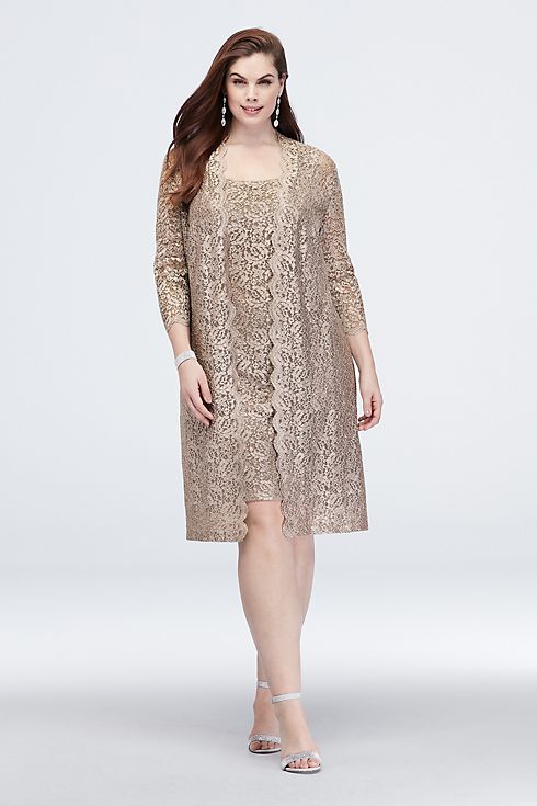 Short Glitter Lace Tank Plus Size Dress and Jacket Image 6