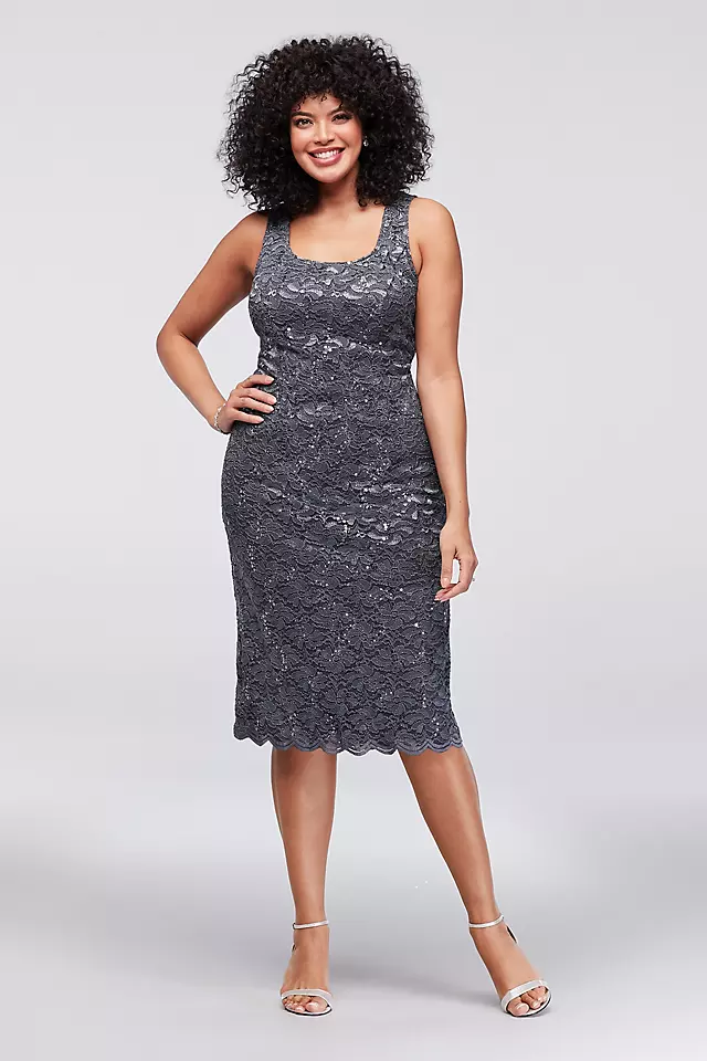 Short Sequin and Lace Plus Size Sheath with Jacket Image 3