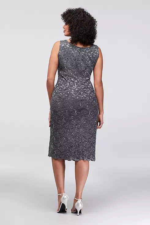Short Sequin and Lace Plus Size Sheath with Jacket Image 4