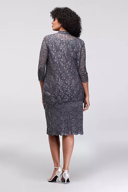 Short Sequin and Lace Plus Size Sheath with Jacket Image 2