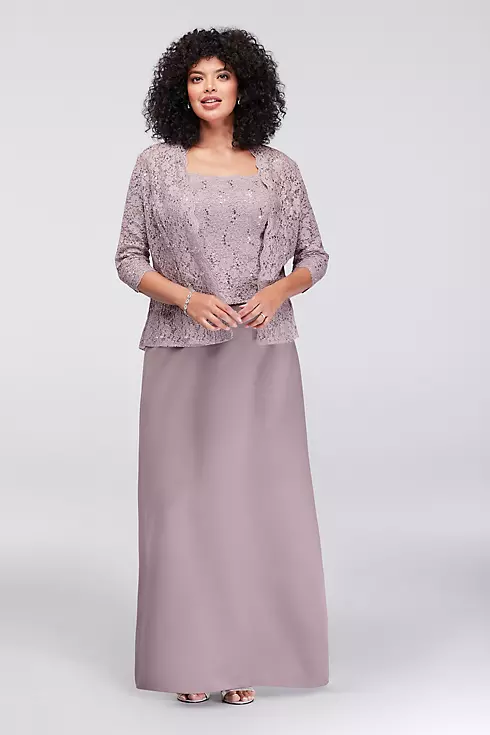 Satin Plus Size Jacket Dress with Lace Overlay Image 1