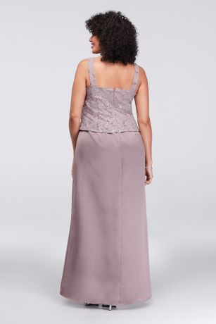 plus overlay satin jacket lace dress