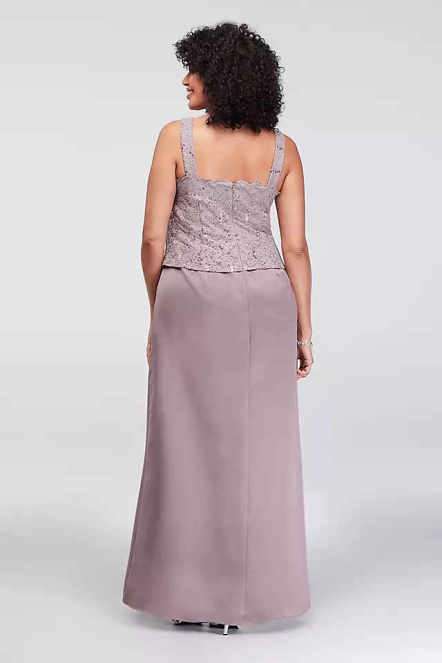 Satin Plus Size Jacket Dress with Lace Overlay Image 4