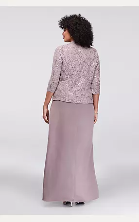 Satin Plus Size Jacket Dress with Lace Overlay Image 2