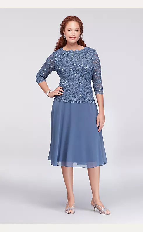 Scalloped Lace and Chiffon Plus Size Short Dress Image 1