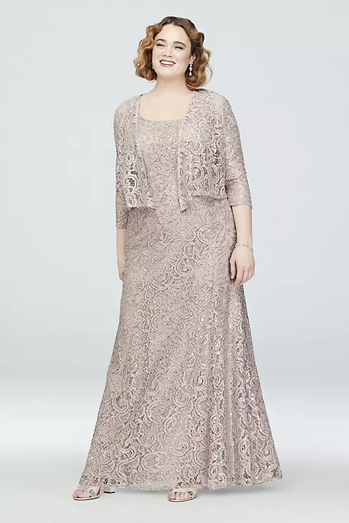 Sequin Lace Plus Size Dress with Cascade Jacket Image 1