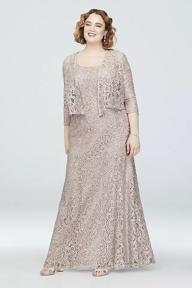 Sequin Lace Plus Size Dress with Cascade Jacket Image