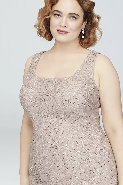 Sequin Lace Plus Size Dress with Cascade Jacket Image 5