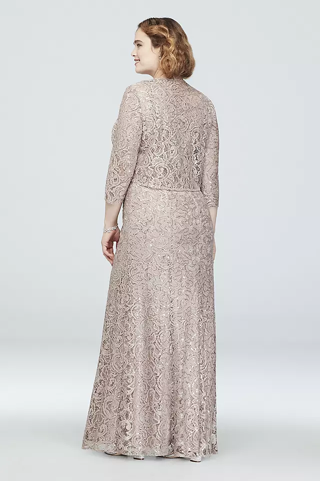 Sequin Lace Plus Size Dress with Cascade Jacket Image 2