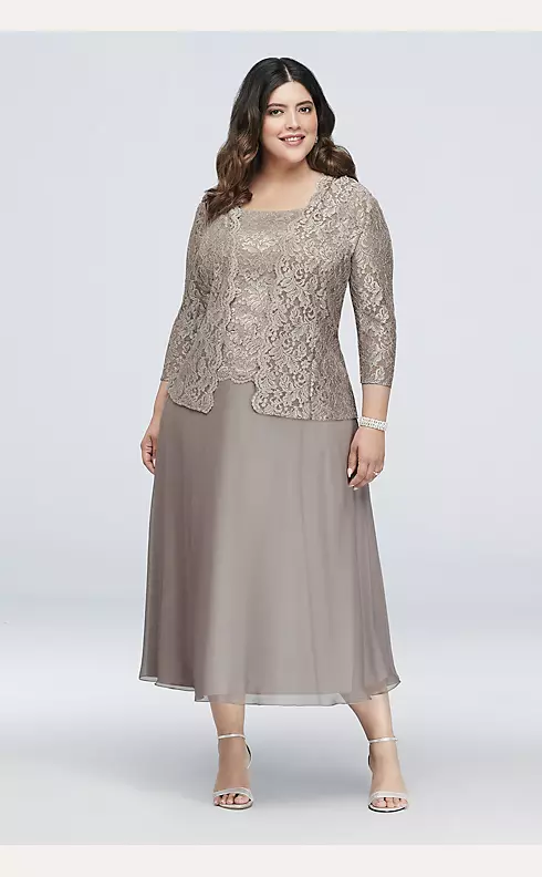Floral Lace Plus Size Dress with 3/4 Sleeve Jacket Image 1