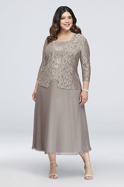 Floral Lace Plus Size Dress with 3/4 Sleeve Jacket Image 6