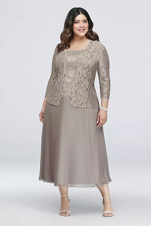 Floral Lace Plus Size Dress with 3/4 Sleeve Jacket Image 1