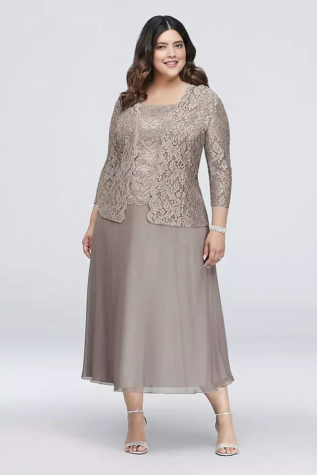 Floral Lace Plus Size Dress with 3/4 Sleeve Jacket Image