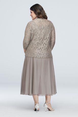 Floral Lace Plus Size Dress with 3/4 Sleeve Jacket | David's Bridal