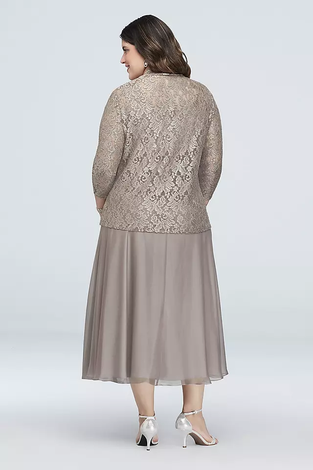Floral Lace Plus Size Dress with 3/4 Sleeve Jacket Image 2