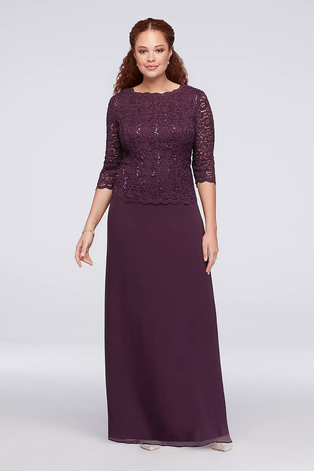 Lace Chiffon Mock Two-Piece Plus Size Gown Image