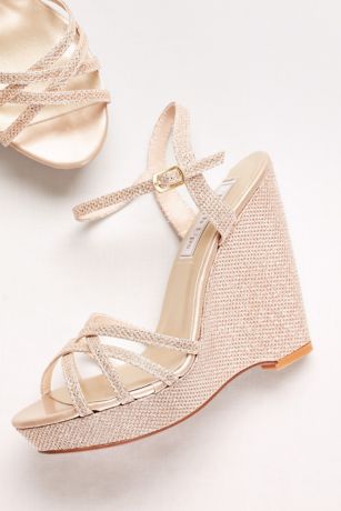 Jaden Shimmer Quarter Strap Wedge Sandals | David's Bridal