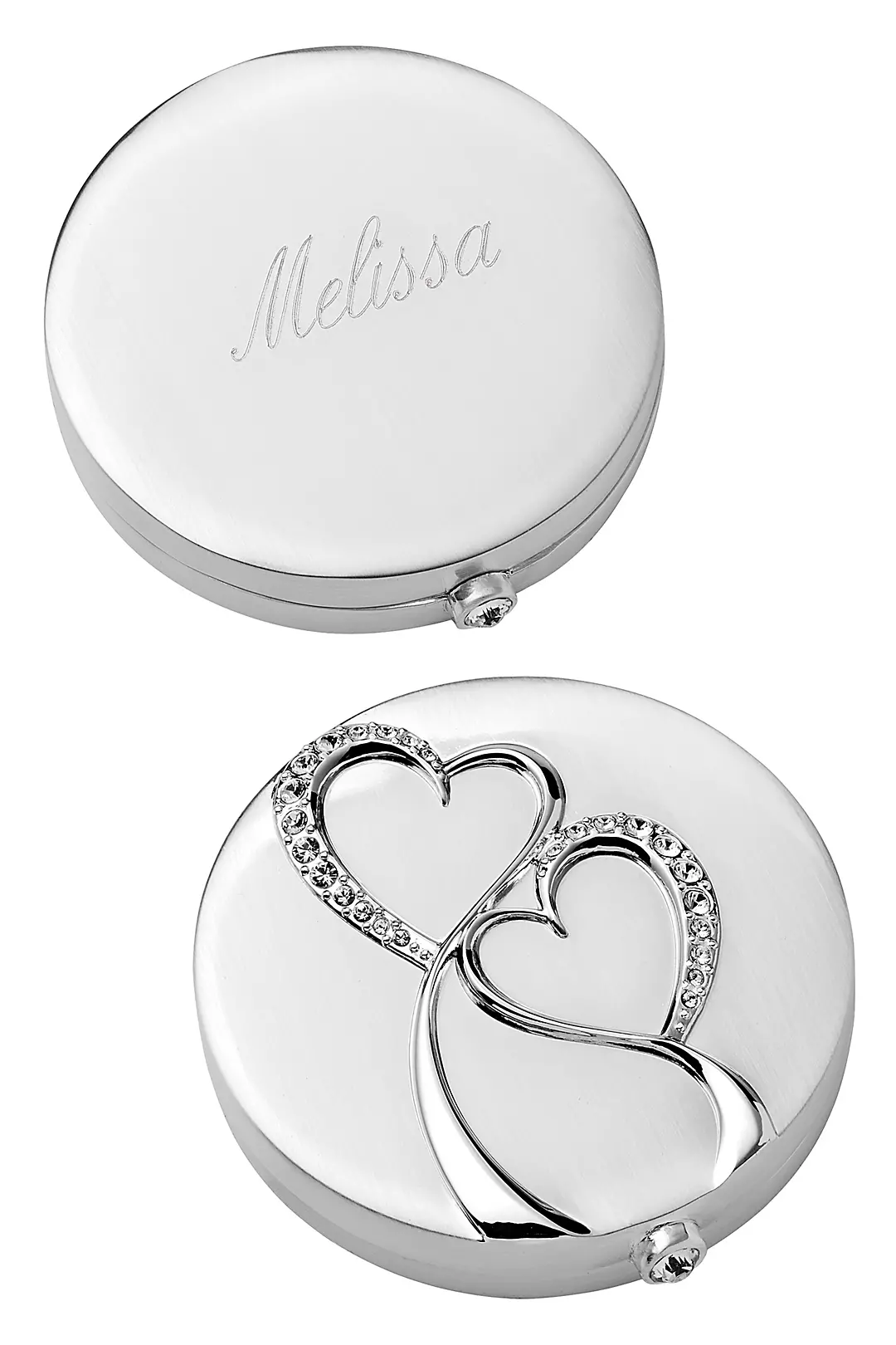 Personalized Silver Twin Hearts Compact Image