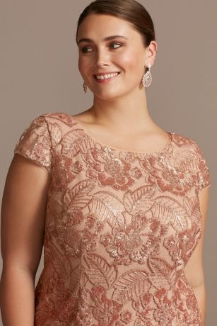 Sequin Lace Plus Size Sheath with Cap Sleeves | David's Bridal