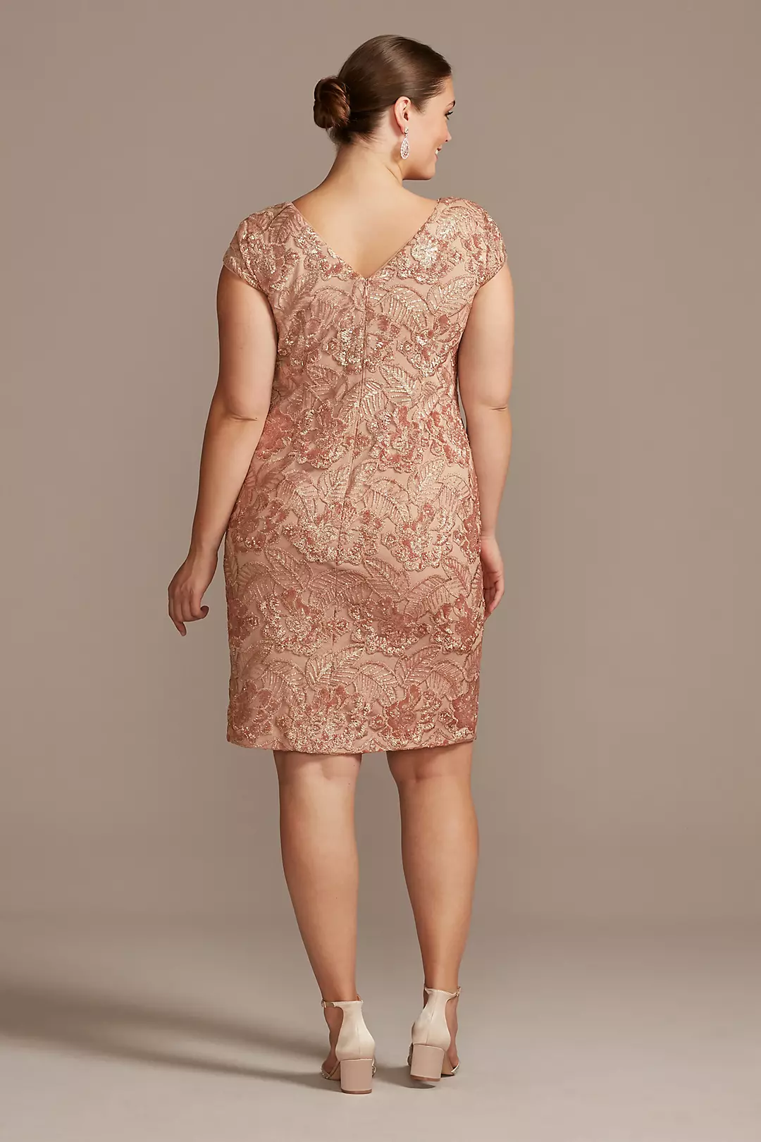 Sequin Lace Plus Size Sheath with Cap Sleeves Image 2