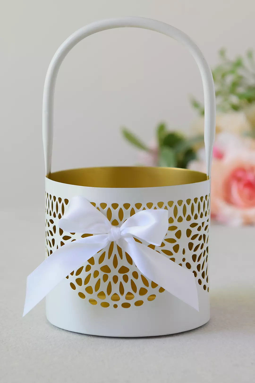 Metallic-Accented Flower Basket with Bow Image
