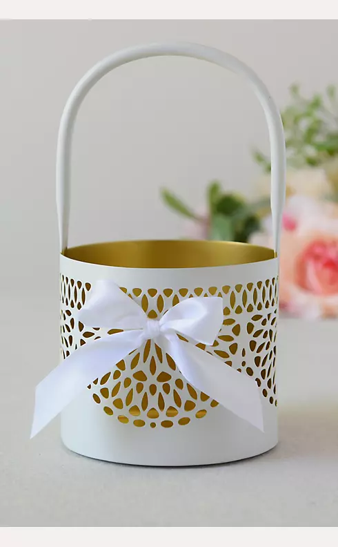 Metallic-Accented Flower Basket with Bow Image 1