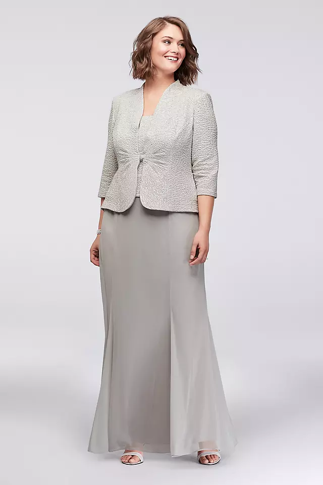 3/4 Sleeve Jacquard Jacket Plus Size Dress Image