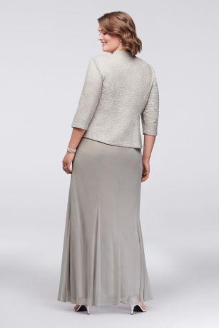 3/4 Sleeve Jacquard Jacket Plus Size Dress | David's Bridal