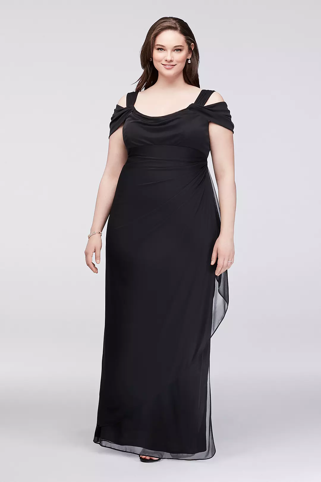 Cold-Shoulder Plus Size Gown with Draped Sleeves Image