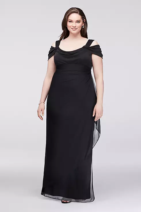 Cold-Shoulder Plus Size Gown with Draped Sleeves Image 1
