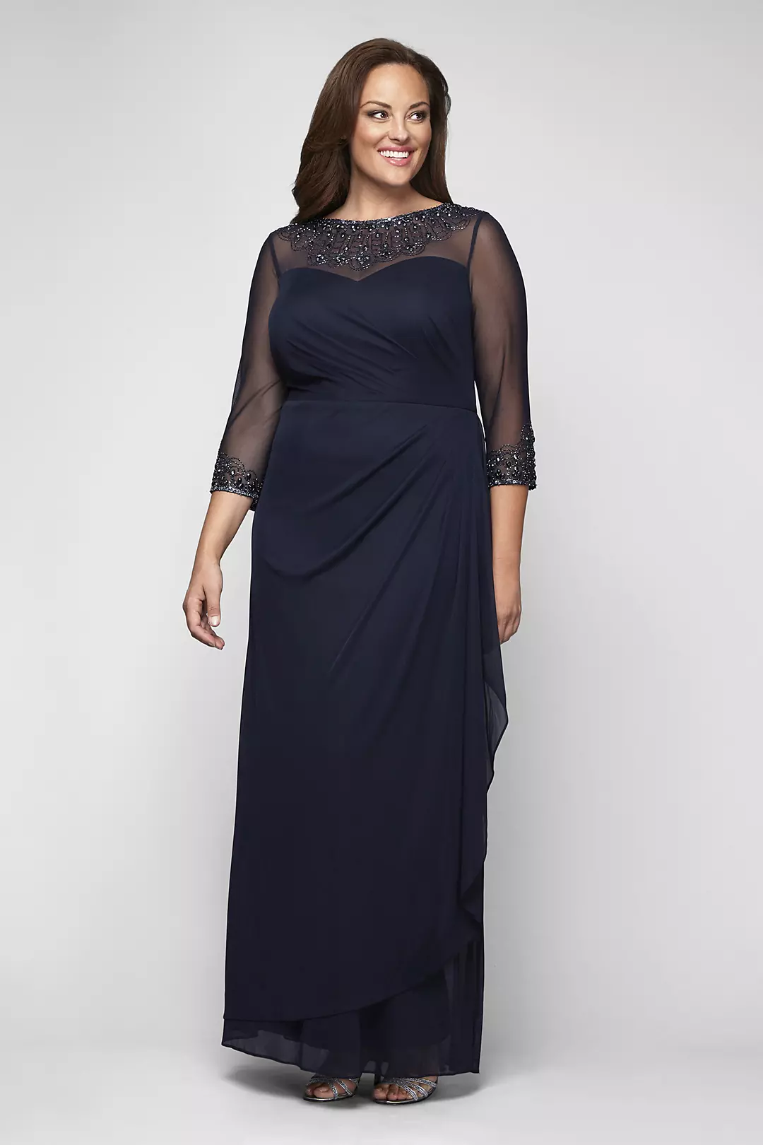 Beaded Illusion 3/4 Sleeve Mesh Plus Size Gown Image