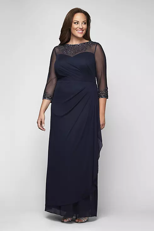 Beaded Illusion 3/4 Sleeve Mesh Plus Size Gown Image 1