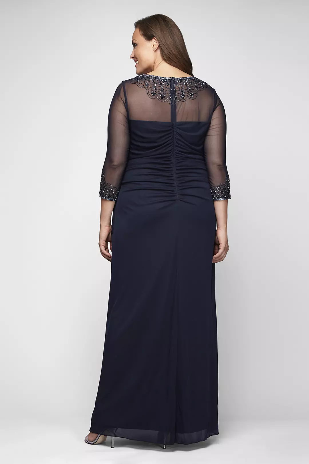 Beaded Illusion 3/4 Sleeve Mesh Plus Size Gown Image 2