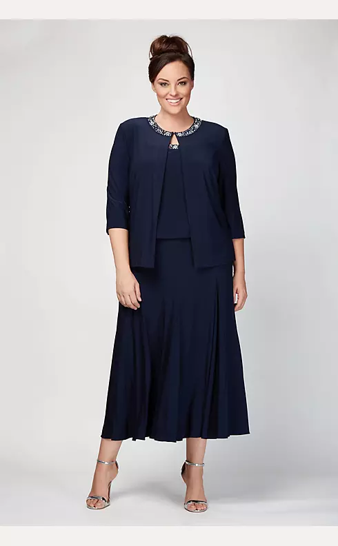 Matte Jersey Plus Size Jacket Dress with Beading Image 1
