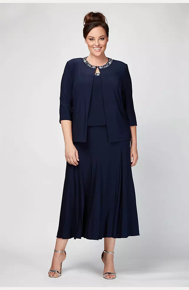 Matte Jersey Plus Size Jacket Dress with Beading Image