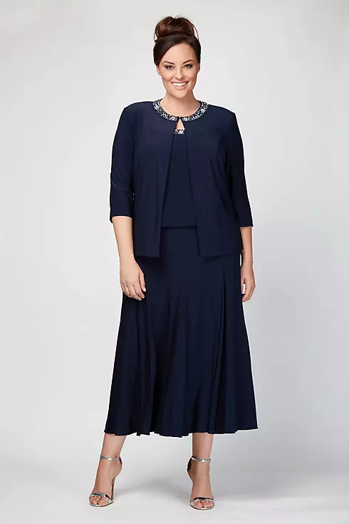 Matte Jersey Plus Size Jacket Dress with Beading Image 1