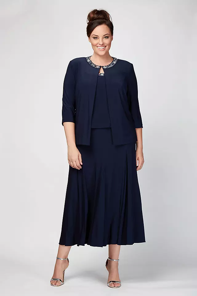Matte Jersey Plus Size Jacket Dress with Beading Image