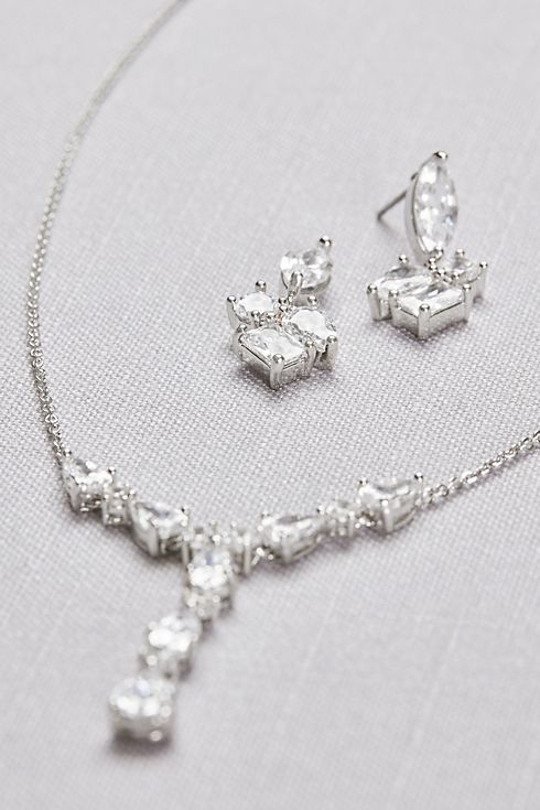 Cubic Zirconia Clusters Y-Necklace and Earring Set Image 2