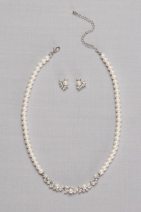 Pearl and Cubic Zirconia Necklace and Earring Set Image 3