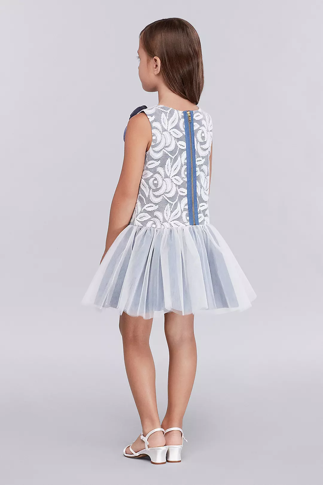 Lace Girls Dress with Tulle Skirt Image 2