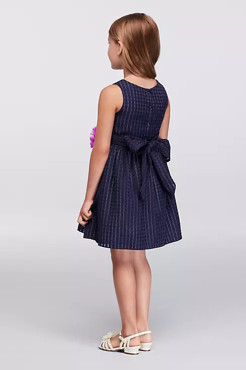 Basketweave Fit-and-Flare Dress with Flower Image 2