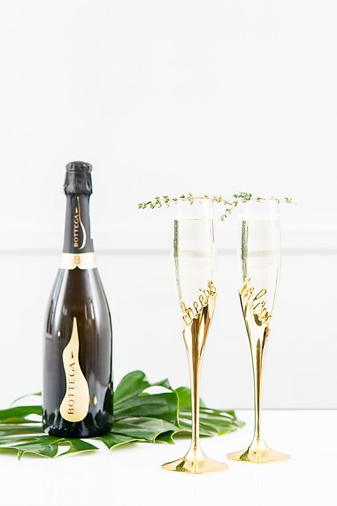 Cheers to Love Gold Champagne Glass Set