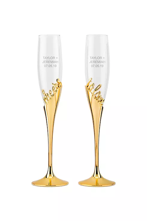 Cheers to Love Gold Champagne Glass Set Image 1