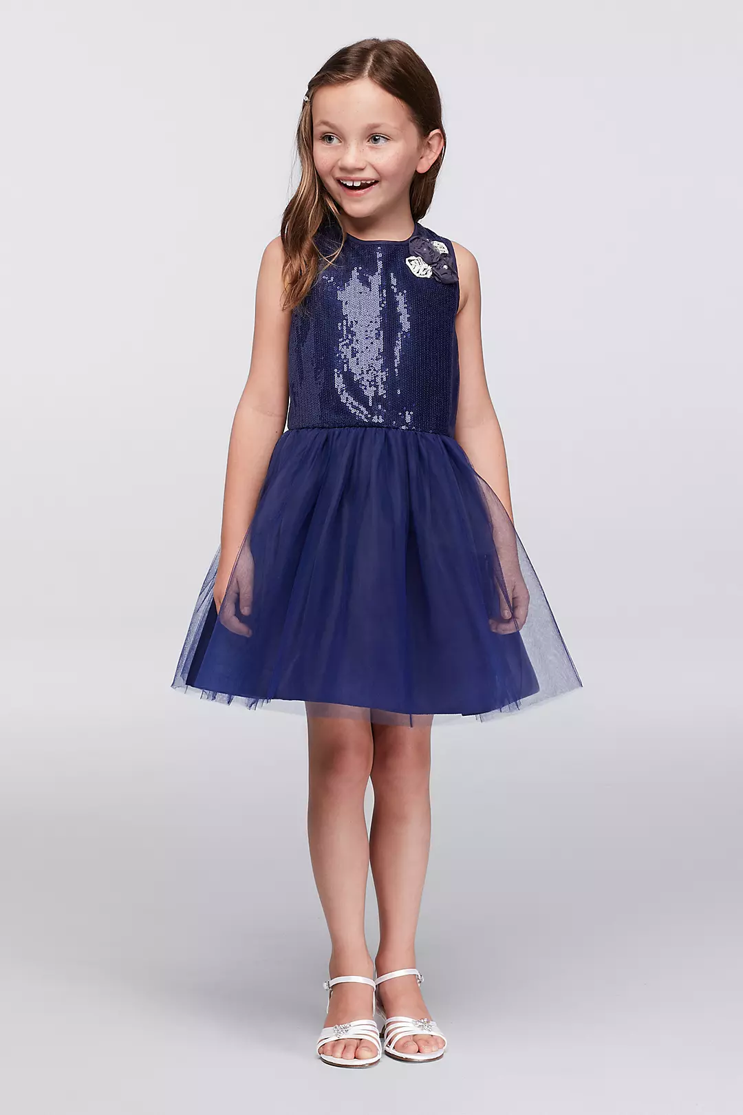 Sequin and Tulle Party Dress with Flower Applique Image