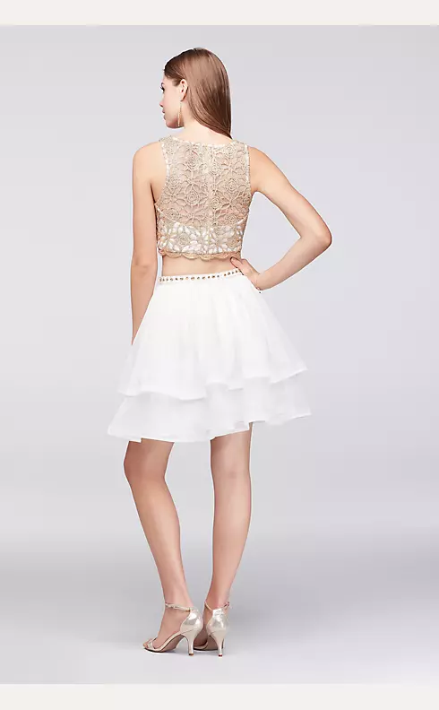 Embroidered Crop Top and Tiered Mesh Skirt Set Image 2